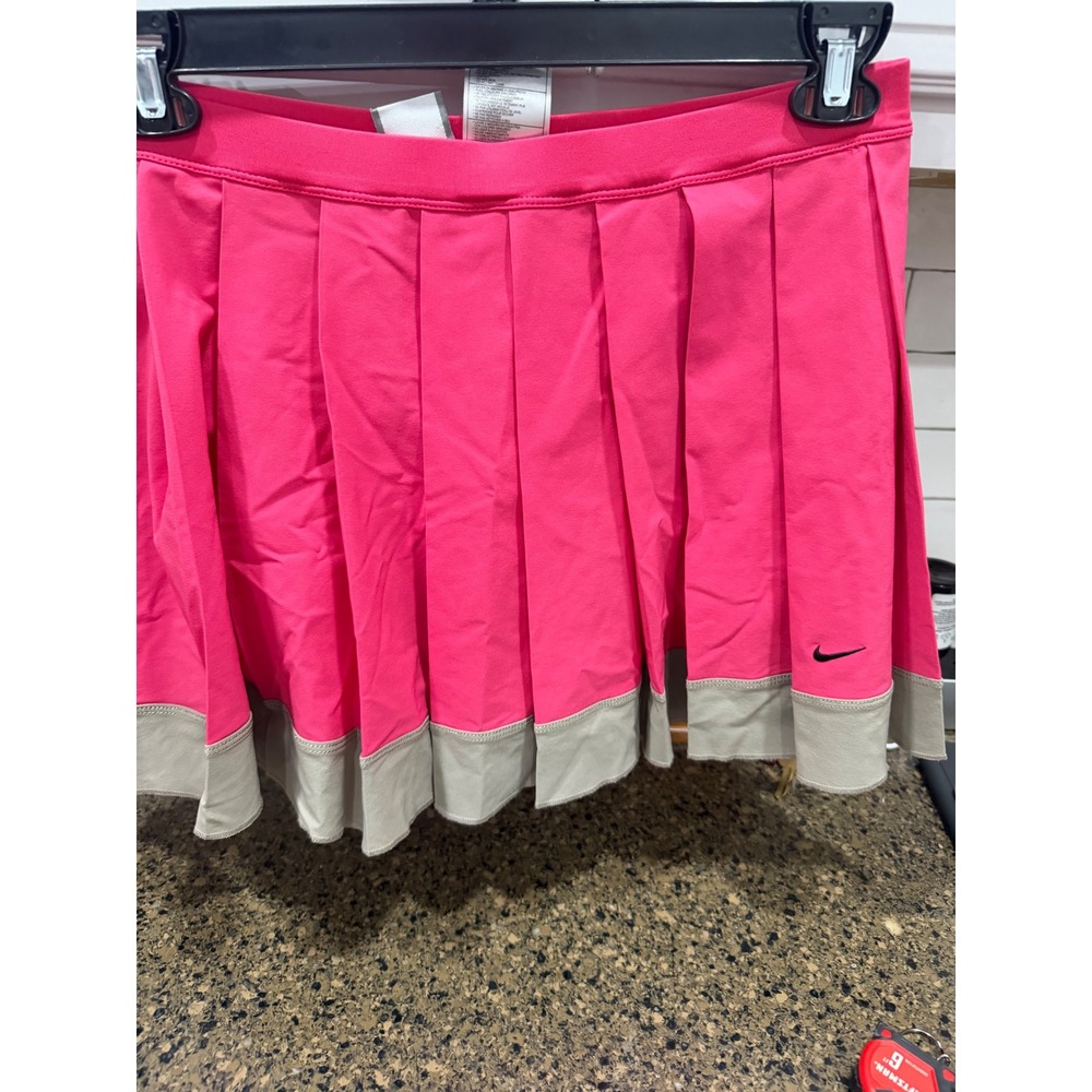 Nike‎ FIT DRY Pink Pleated Tennis Skort Womens Large Grey Trim Athletic Skirt
